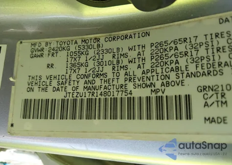 2004 Toyota 4Runner Limited V6 z USA, uszkodzony, nr VIN JTEZU17R148017754